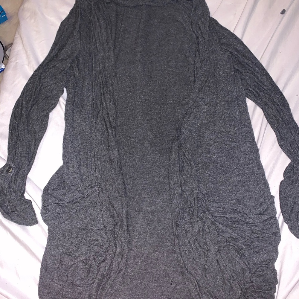 grey cardigan